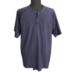FILA‎ Shirt Mens Medium Navy Blue W/White Stripe On Side Short Sleeve 3 Buttons